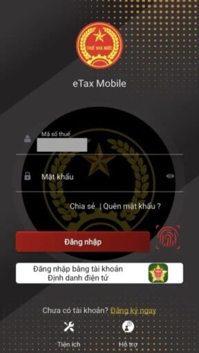 Màn hình đăng nhập ứng dụng eTax Mobile