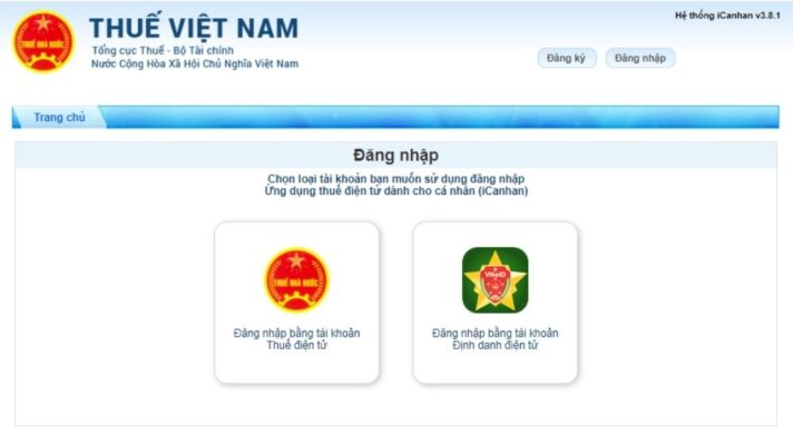 Màn hình đăng nhập của trang Thuế điện tử chính thức